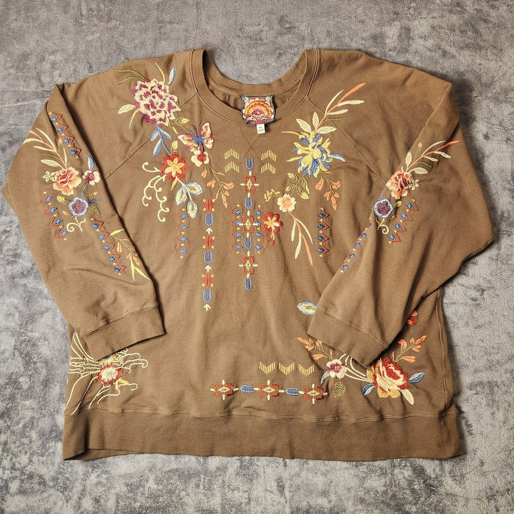 Johnny Was Dreamer Embroidered Sweatshirt XXL Floral Butterfly Pullover Top - Picture 1 of 12
